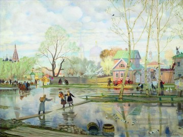  Mikhailovich Malerei - Frühling 1921 Boris Mikhailovich Kustodiev Stadtbild Stadtszenen